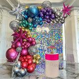 elvesmall Chrome Balloons Garland Arch Kit Disco Party Decoration with Metallic Purple Green Red Hot Pink Blue and Foil Disco Ball Balloon