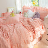 elvesmall Korean Lovely Princess Queen Bedding Set Kawaii Ruffles Comforter Bedding Sets Cute Girl Duvet Cover Set with Sheet Quilt Covers