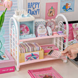 elvesmall Ins Desktop 2 Layer Storage Rack Large Capacity Multifunctional Student Desk Storage Office Cosmetics Stationery Organizing Rack