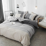 elvesmall  Simple Assorted Colors 100% Cotton Bedding Set Queen Size Japanese-style Splicing Duvet Cover Set with Sheets King Bedding Sets