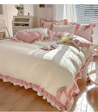 elvesmall  Pink Kawaii Bedding Set, Princess Ruffle Bed Covers, Full Set, Washed Cotton Quilt Cover, Sheet, Pillowcase Decor Bedroom