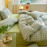 elvesmall Fashion Plaid Bedding Set 100% Cotton Duvet Cover Set Home Textiles Nordic Bed Sheet Queen King Quilt Cover Pillowcase Bed Linen