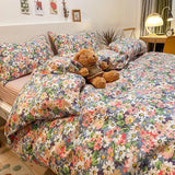 elvesmall  4pcs Strawberry kawaii Bedding Set 100%Cotton Bedding Sets Girl Luxury Queen Size Bed Sheets Children Quilt Soft Comforter set