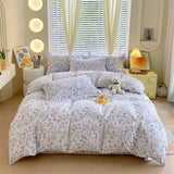 elvesmall Elegant Floral Duvet Cover Set Vintage Farmhouse Queen Size Bedding 100% Cotton Ultra Soft Comforter Cover with Hidden Zipper