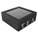 elvesmall Wooden 9 Grids Tea Box Tea Bags Container Storage Box Square Gift Box Case Transparent Top Lid Jewelry Storage Box-Black