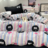 elvesmall Ins Purple Blueberry Four-piece Bedding Set Washed Cotton Double-layer Yarn Literary Quilt Cover Bed Sheet Three-piece Set