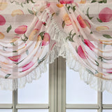 elvesmall 1PC Pink Honey Peach Valance Voile Wavy Curtain Head Lace Bottom Custom Window Panel Drape for Living Room