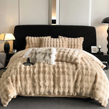 elvesmall  Faux fur winter Bed linen super soft bed cover full set Bubble Fleece quilt Duvet cover set bed sheets set Microfiber bedding