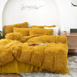 elvesmall  Winter super warm bedding set solid color plush bed sheet duvet cover camel velvet duvet double pillowcase 4-piece Dropshipping