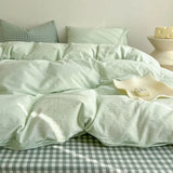 elvesmall Ins Duvet Cover Set Green Nordic Twin Queen Size Girls Boys Flat Sheet Pillowcase No Filler Fashion Home Hotel Bed Linens