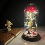 elvesmall  LED Enchanted Galaxy Rose Eternal 24K Gold Foil Flower With Fairy String Lights In Dome For Christmas Valentine's Day Gift