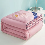 elvesmall Cool Ice Silk Thin Quilt Soybean Fiber High Quality Cold Bedding Quilts for Summer Mechanical Wash Quilted Comforter Queen Size
