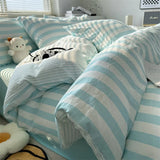 elvesmall Washed Cotton Double Yarn Crepe Striped Quilt Set 3-4 Pillowcase with Sheet Bedding Cover Supplies 200x230 220x240 Skin Friendly