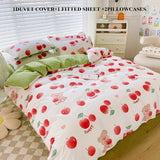 elvesmall Cute Beautiful 100% Cotton Bedding Set: 1 Duvet Cover 2 Pillowcases 1 Fitted Sheet, Soft Breathable for Single or Couple Bed