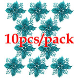 elvesmall (10pcs) Artificial Christmas Tree Flower Glitter Decorations Xmas Ornaments New Year Gift