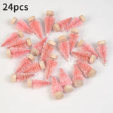 elvesmall 24pcs, Mini Christmas Sisal Snow Frost Tree with Wooden Bottling Brush - Perfect Desktop Tree for Christmas Party and Home Decor