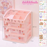 elvesmall Kawaii Large Capacity Transparent Drawer Type Desktop Organizer Desk Storage Box Pen Holder School Cute Office Stationery