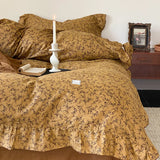 elvesmall  Small Fresh Home Double Layer Yarn Small Fragmented Flower Cotton Bed Sheet and Duvet Cover