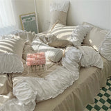 elvesmall Luxury Romantic Flower Bedding Set With Ruffles and Lace for Princess Girls and Women King Size Bed Duvet Sets Full Sheets Quilt