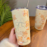 elvesmall  -  Kawaii Bear Sainless Steel Thermos Insulated Tumbler For Ice Coffee Tea Beer Juice Cute Korean Water Bottle Cup With Straw 550ml