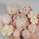 elvesmall 10PCS/Lot Beige Series Mix Styles Set Chiffon Fabric Flowers For Wedding Invitation Artificial Flowers For Dress Hat Decoration