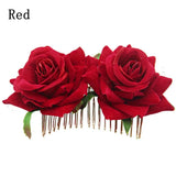 elvesmall 1Pcs Fashion Red Flower Hair Comb Bridesmaid Crystal Hair Clip Bridal Hairpin Wedding Hair Jewelry For Women Party Hairband Gift