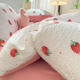 elvesmall Korean Style Seersucker  Washed cotton Bedding Set  Girls Twin Queen Size Duvet Cover   Bed Linens Kids Fashion