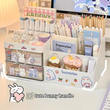 elvesmall Desktop Cosmetic Storage Box Organizer Drawer Office Storage Rack Stationery Desk Pen Holder Bunny Drawer Organizer Cute Kawaii