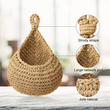 elvesmall  1pc Handwoven Wall Hanging Fruit Vegetable Basket Teardrop Plant Basket Kitchen Table Wall Hanging Storage Basket Container