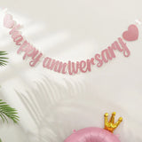 elvesmall 1pc Happy Anniversary glitter flag banner anniversary wedding party decoration pull flowers.