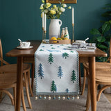 elvesmall Christmas Tree Table Runner Winter Holiday Xmas Elk Table Path,Dining Cloth Placemat New Year Home Kitchen Rustic Decorations
