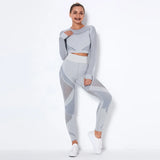 srczz Hollow Out Seamless Yoga Set Sport Outfits Women Black Two 2 Piece Crop Top Bra Leggings Workout Gym suit Fitness Sport Sets