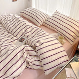 elvesmall Soft Comfortable Bedding Set for Home Hotel, 1 Duvet Cover, 1 Flat Sheet, 2 Pillowcases, Fashionable Striped Style, 4Pcs
