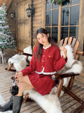 srczz  -  Sweet Hot Girl Christmas Suit Women's Autumn O-neck Long-sleeved Coat High Waisted A-line Skirt Two-piece Set Female Clothes