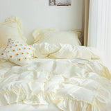 elvesmall  Elegant Bedding Sets Luxury Bed Linen Princess Cute Ruffle Duvet Cover Bed Sheet and Pillowcases Queen King Bed Comforter Sets