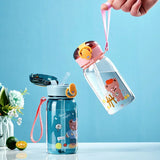 elvesmall  -  1pc 400ml Kids Water Sippy Cup With Straw Cartoon Leakproof Water Bottles Outdoor Portable Drink Bottle Children's Lovely Cup