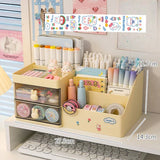 elvesmall Multifunctional Kawaii Pen Holder Organizer Desktop Stationery Pencil Storage Box Drawer Desk Cute Ins Multi-layer Storage Box
