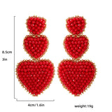 elvesmall Vintage Handmade Beaded Red Heart Drop Dangle Earrings for Women Love Valentine's Day Earrings Statement Wedding Jewelry Gift