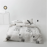 elvesmall Bed Sheet Set Quilt Cover Pillow Case Pure Cotton Printing Four-piece Modern Simple Style Fashion Bedding Set Home Textiles