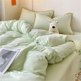 elvesmall New Wash Cotton Bedding Set Duvet Cover Flat Sheets Pillowcase Bed Sheet Set Comforter Cover Bed Linens Set Queen King Size