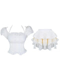 srczz  -  Japanese Sweet Lolita Skirt Suits Women Causal Sweet French Tops + Elegant Cute Mini Cake Skirts Summer 2024 2 Piece Skirt Set