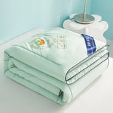 elvesmall Cool Ice Silk Thin Quilt Soybean Fiber High Quality Cold Bedding Quilts for Summer Mechanical Wash Quilted Comforter Queen Size