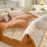 elvesmall  Romantic Bedding Set Washed Cotton Duvet Cover Set Pillowcase Bed Linen Couple Bed Sheets Set Korean Quilt Cover for Boys Girls