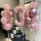 elvesmall 21pcs Pink 40inch Number Foil Latex Balloons Happy Birthday Party Decorations Kids Girl Baby 1 2 3 4 5 6 7 8 9 Year Old Supplies