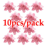 elvesmall (10pcs) Artificial Christmas Tree Flower Glitter Decorations Xmas Ornaments New Year Gift