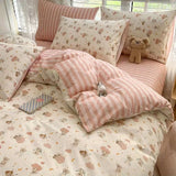 elvesmall Fashion Duvet Cover Set Korean Ins Style 2024 New Flat Sheet Pillowcase No Filler Kids Adult Bedding Set Twin Queen Bed Linen