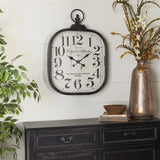 elvesmall 18" X 26" Black Metal Distressed Pocket Watch Style Wall Clock With Ring Finial Decoration for Bedroom Decor Home Clocks Garden