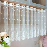 elvesmall  1PC White Lace Embroidery Sheer Short Curtain for Kitchen Cabinet Floral Drape Valance Home Decoration Blinds #E