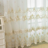 elvesmall French Embroidered Lace Gauze Curtains For Living Rooms Bedrooms, With Skirt Specially Design Beige Tulle Curtains for Windows