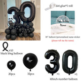 elvesmall Black Balloon Bouquet 30th 18th 21st Happy Birthday Balloons with Name Sticker Black Latex Ballon Set Anniversary Birthday Decor